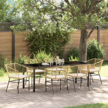 Vidaxl 7 Piece Garden Dining Set With Cushions Brown Poly Rattan