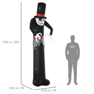 Outsunny Next Day Delivery 10ft Inflatable Halloween Skinny Ghost In A Tall Hat, Blow-up Outdoor Led Display