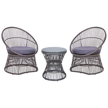 Balcony Bistro Set Taupe Pe Rattan Cushions Coffee Table And 2 Chairs Modern Outdoor Design Beliani