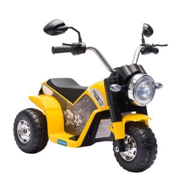 Homcom Kids Electric Motorcycle Ride-on Toy 3-wheels Battery Powered Motorbike Rechargeable 6v With Horn Headlights For 18 - 36 Months Yellow