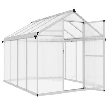 Outsunny 6 X 8ft Polycarbonate Greenhouse With Rain Gutters, Large Walk-in Green House With Door And Window, Garden Plants Grow House