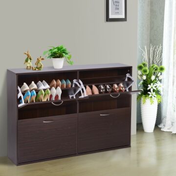 Homcom Wooden Shoes Cabinet Multi Flip Down Shelf Drawer Organizer - Dark Brown