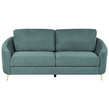 Sofa Green Fabric Upholstery Gold Legs 3 Seater Couch Retro Beliani
