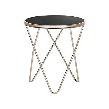 Side Table Black Tempered Glass Top Gold Metal Hairpin Legs Round Shape Beliani