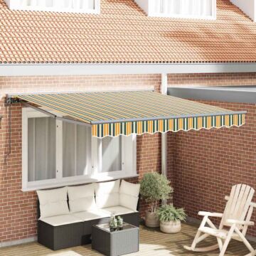 Vidaxl Retractable Awning Manual Green And Yellow 300x250 Cm Fabric
