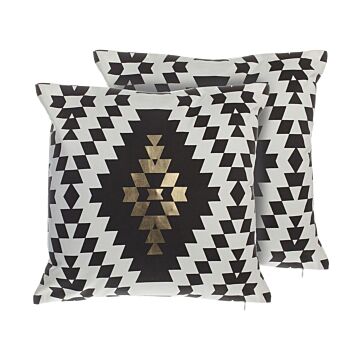Set Of 2 Decorative Cushions Black And White Cotton Diamond Pattern 45 X 45 Cm Geometric Print Glamour Modern Decor Accessories Beliani