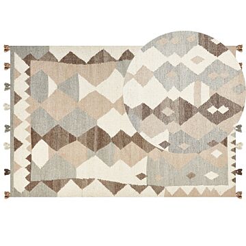 Kilim Area Rug Multicolour Wool And Cotton 160 X 230 Cm Handmade Woven Boho Patchwork Pattern With Tassels Beliani
