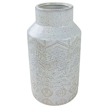 White Herringbone Textured Stoneware Vase 30cm