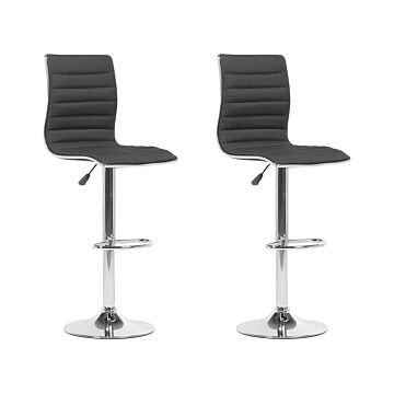 Set Of 2 Bar Chairs Black Fabric Seat Silver Frame Counter Height Swivel Adjustable Height Beliani
