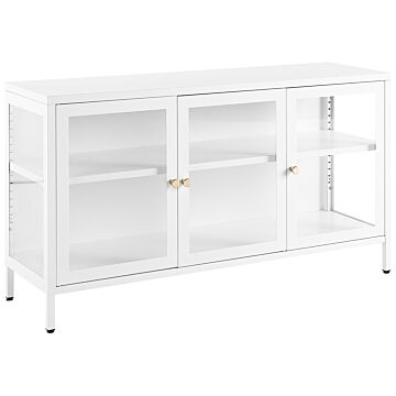 3 Door Sideboard White Steel Tempered Glass Adjustable Shelves Leg Caps Living Room Furniture Modern Design Beliani