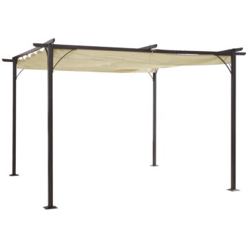 Outsunny 3.5m X 3.5m Metal Pergola Gazebo Awning Retractable Canopy Outdoor Garden Sun Shade Shelter Marquee Party Bbq, Beige