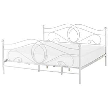 Bed Frame White Metal Super King Size 6ft With Slatted Base Headboard And Footboard Retro Vintage Beliani