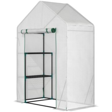 Outsunny Greenhouse For Outdoor, Portable Gardening Plant Grow House With 2 Tier Shelf, Roll-up Zippered Door, Pe Cover, 143 X 73 X 195cm, Green