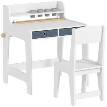 Aiyaplay Art Table And Chair Set For Children, Kids Art Desk And Chair Set With Storage Shelf And Drawers