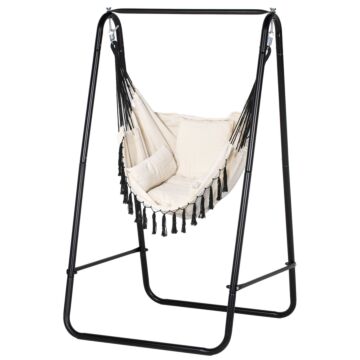 Outsunny Hammock Chair With Stand, Hammock Swing Chair With Cushion, Cream White