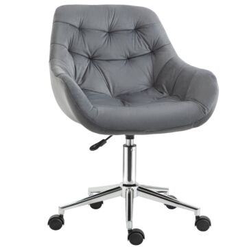 Vinsetto Swivel Chair Chair Velvet Ergonomic Computer Chair Comfy Desk Chair W/ Adjustable Height, Arm And Back Support, Dark Grey
