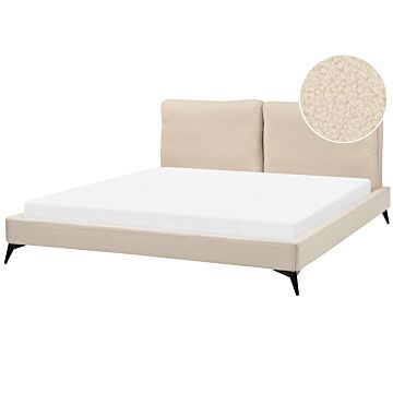 Eu Super King Size Panel Bed Beige Boucle Fabric 6ft Slatted Base With Padded Headboard Upholstered Modern Design Beliani