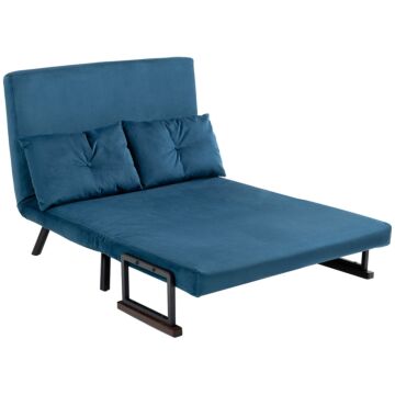 Homcom Click Clack Sofa Bed, Convertible 2 Seater Sofa Couch With 2 Cushions, For Living Room, Bedroom, Navy Blue