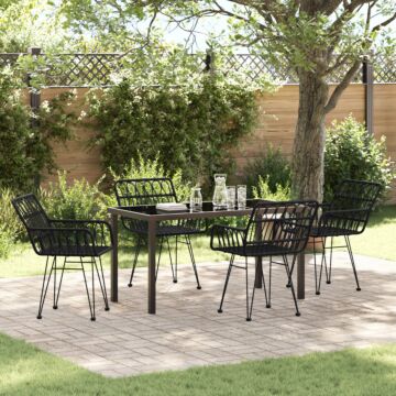 Vidaxl 5 Piece Garden Dining Set Black Poly Rattan