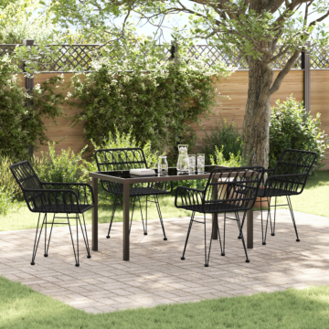 Vidaxl 5 Piece Garden Dining Set Black Poly Rattan