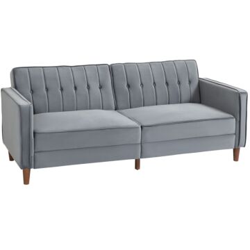 Homcom Velvet-feel Three-seater Sofa Bed - Dark Grey