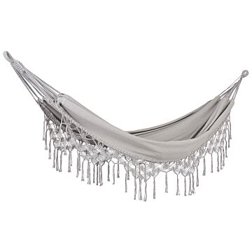 Garden Hammock Light Grey Cotton And Polyester Swing Seat Indoor Outdoor Boho Style Beliani