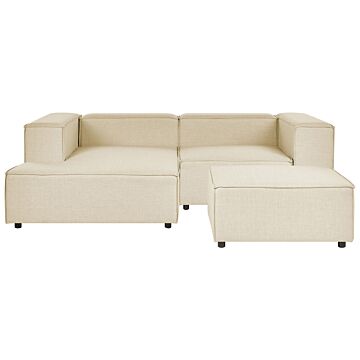 Modular Right Hand Sofa Beige Linen 2 Seater Sectional Corner Sofa With Ottoman Black Legs Modern Living Room Beliani