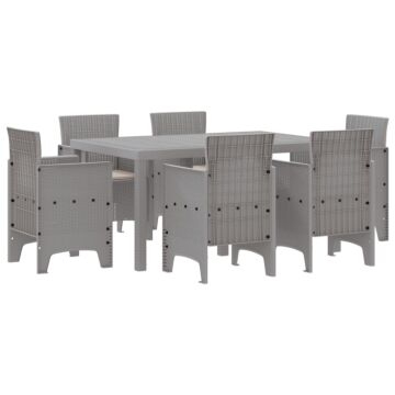 Vidaxl 7 Piece Garden Dining Set With Cushions Light Grey Poly Rattan
