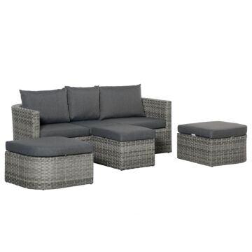 Outsunny 5-seater Outdoor Pe Rattan Sofa Set, Patio Wicker Conversation Double Chaise Lounge Furniture Set W/ Side Table, Large Daybed, Mixed Grey