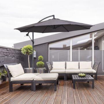 Outsunny 3(m) Garden Banana Parasol Hanging Cantilever Umbrella With Crank Handle, 8 Ribs And Cross Base For Outdoor, Sun Shade, Grey