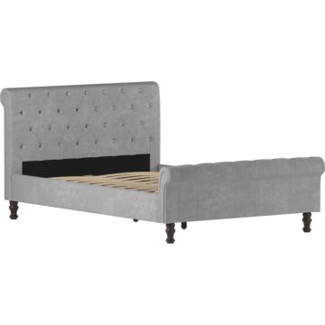 Vida Designs Violetta Double Bed, Light Grey Velvet