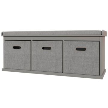 Homcom Shoe Bench With Seat, Shoe Storage Bench With Cushion And 3 Fabric Drawers For Entryway, Hallway, Living Room, Bedroom, Grey