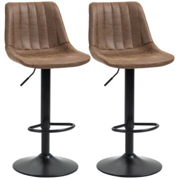 Homcom Adjustable Bar Stools Set Of 2 Counter Height Barstools Dining Chairs 360° Swivel With Footrest For Home Pub, Brown