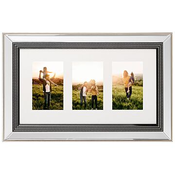 Multi Photo Frame Silver Glass Plastic 51 X 32 Cm Mirrored For 3 Pictures 14x9 Cm Collage Aperture Beliani