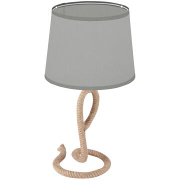 Homcom Farmhouse Table Lamp With Rope Base For E27 Led Halogen Bulb, Desk Fabric Light, Bedroom, Living Room, Study