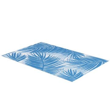 Outsunny Plastic Straw Reversible Rv Outdoor Rug With Carry Bag, 182 X 274cm, Blue And Cream