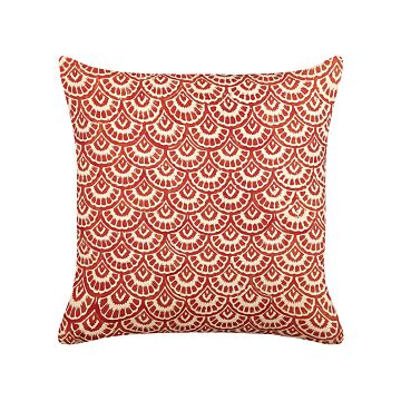 Decorative Cushion Red Cream Cotton Geometric Pattern 45 X 45 Cm Retro Design Decor Accessories Beliani
