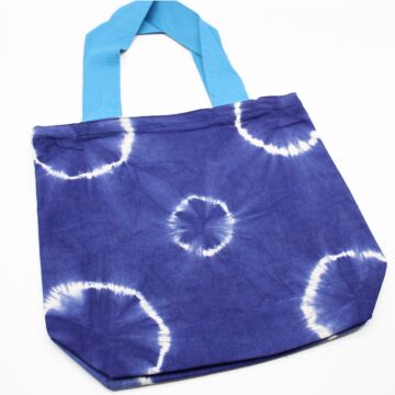 Natural Tye-dye Cotton Bag (8oz) - 38x42x12cm - Blue Rings - Blue Handle