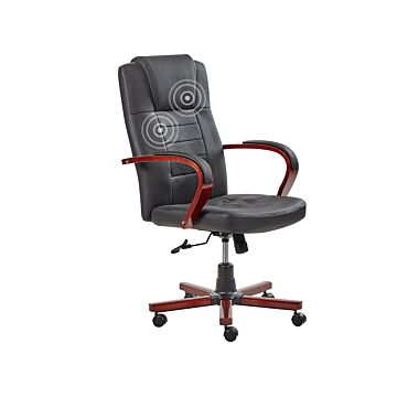 Massage Chair Black Leather Swivel Gas Lift Adjustable Height With Castors Ergonomic Modern Office Beliani