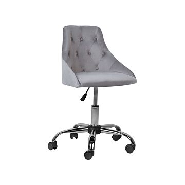 Office Swivel Chair Grey Velvet Height Adjustable Button Back Beliani