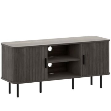 Homcom Tv Stand Cabinet For Tvs Up To 55 Inches, Tv Unit With Storage Shelves And Cupboard For Living Room, Grey