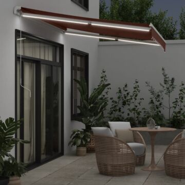 Vidaxl Manual Retractable Awning With Led Brown 300x250 Cm