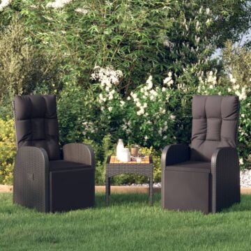 Vidaxl Reclining Garden Chairs With Cushions 2 Pcs Black Poly Rattan