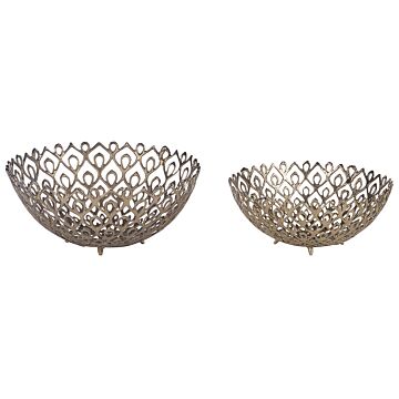 Set Of 2 Decorative Bowls Gold Metal Round Accent Bowl Openwork Design Beliani