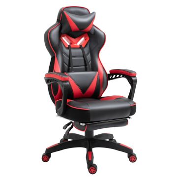 Vinsetto Ergonomic Racing Gaming Chair Office Desk Chair Adjustable Height Recliner With Wheels, Headrest, Lumbar Support, Retractable Footrest, Red