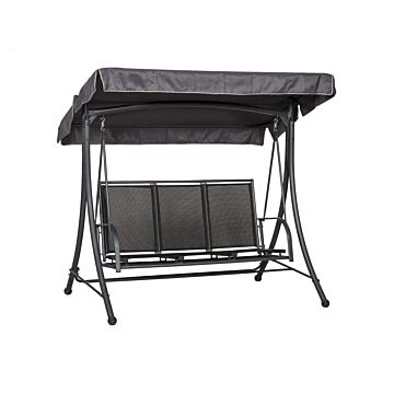 Sorrento Black 3 Seat Swing Hammock Anthracite Powder Coated Steel Frame, Black Textylene (4*4) With Graphite Canopy