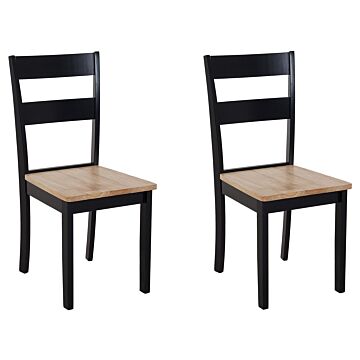 Set Of 2 Dining Chairs Black And Light Rubberwood Slat Back Cottage Style Beliani