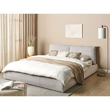 Eu Super King Size Bed Beige Corduroy Upholstery 6ft Slatted Base With Thick Padded Headboard Footboard Modern Style Bedroom Beliani