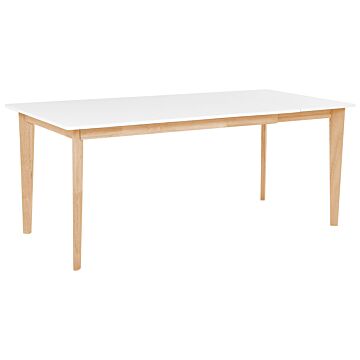 Dining Table White With Light Wood Mdf Rubberwood Legs Extendable Living Room Beliani