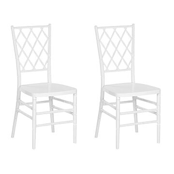 Set Of 2 Dining Chairs White Synthetic Slatted Back Armless Vintage Modern Design Beliani